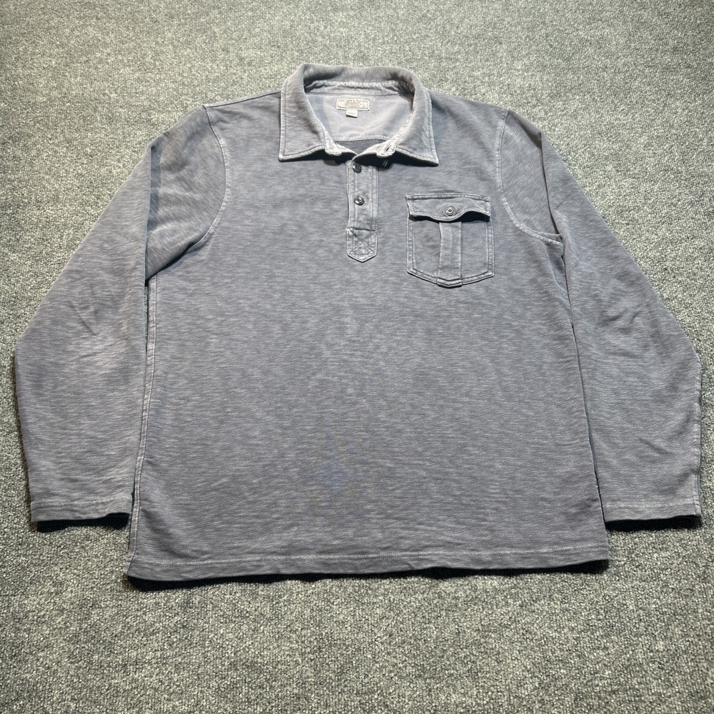 Wallace & Barnes x J Crew Polo Shirt Mens L Blue Pocket Workwear Clasp Collar